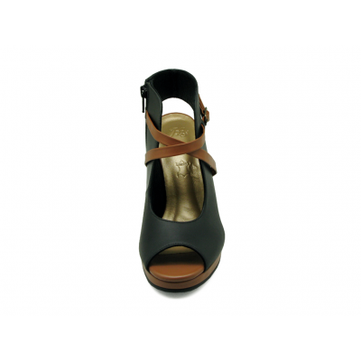 Women Courts High Heel HSC-03 Black Nubuck-Tan Nappa